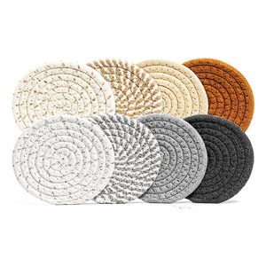 Runde Baumwollseil-Matten Saugfähige Getränkeuntersetzer Gewebte Untersetzer für Kaffeetische mit Halter zur Heimdekoration und Tischplattenschutz - Product Image 2