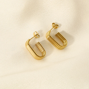 Pendientes de Botón Asimétricos Geométricos de Acero Inoxidable con Baño de Oro de 18K para Mujer - Product Image 3