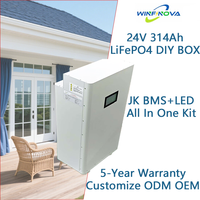 Batterie LiFePO4 Winfinova 485/CAN à charge rapide 24V 314Ah avec écran LCD, BMS, sortie 7KW, large plage de température, boîtier IP20 en métal