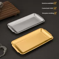 Plateau de barbecue rectangulaire en acier inoxydable 304 de style coréen, épaissi, commercial, doré, compatible micro-ondes, plat moderne et simple