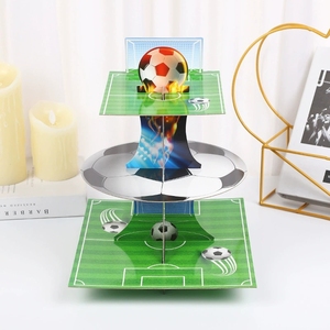 Supporto per Cupcake a 3 Piani a Tema Calcio, Torre per Dessert in Cartone per Feste Sportive e Celebrazioni - Product Image 1