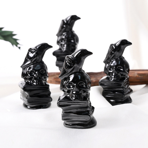 Crânes de Corbeau en Obsidienne Noire Sculptés dans la Pierre Naturelle, Artisanat de Guérison en Cristal, Décoration en Cristal, Vente en Gros - Product Image 4