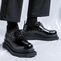 Sepatu Kulit Pria Berkualitas Tinggi Model Klasik Dewasa Ujung Bulat Hitam Sol Tebal Tali Depan Sepatu Pernikahan Sepatu Kantor Musim Gugur