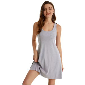 Chemise de nuit mi-longue sexy sans manches pour femme, taille élastique, douce et respirante, avec soutien-gorge intégré et rembourrage tout-en-un, idéale pour l'été - Product Image 1