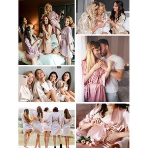 SIORO Bata de satén para mujer, cuello en V corto, mangas 3/4, ropa de dormir para novia, damas de honor, fiesta de boda - Product Image 6