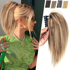 Perruque synthétique <span class=keywords><strong>de</strong></span> 12 pouces, chignon haute <span class=keywords><strong>queue</strong></span> <span class=keywords><strong>de</strong></span> <span class=keywords><strong>cheval</strong></span> multicolore avec pince à griffes, extensions <span class=keywords><strong>de</strong></span> cheveux en cascade courte et haute avec pince à griffes, postiche - Product Image 1