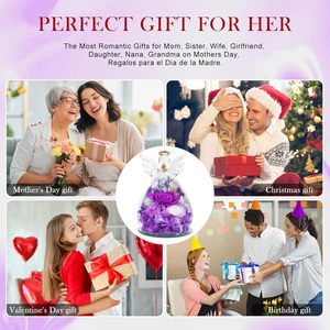 Flores Eternas al por Mayor, Regalos de San Valentín y Cumpleaños para Mamá y Mujeres, Rosa Preservada, Figuras de Ángel de Vidrio Ecológicas con Luz LED - Product Image 6