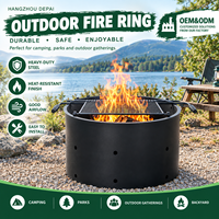 Anneau de feu rond en acier avec grille de cuisson, anneau de feu extérieur pour les campings et les parcs
