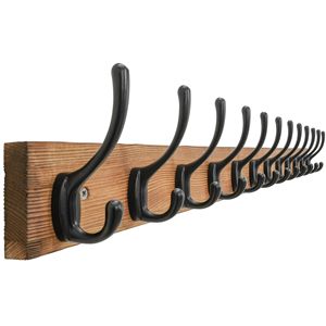 Porte-manteau mural en bois avec 10 crochets en fonte noire, organisateur d'entrée de style classique, rail à crochets durable - Product Image 1