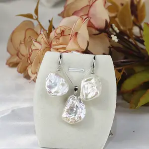 13-15mm Large Big Size Keshi 925 Sterling Silver Real Freshwater White Freshwater Pearl Jewellery Jewelry Set