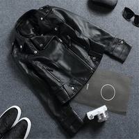 Blouson en cuir PU pour homme, col rabattu, fermeture éclair, poches, coupe courte, style motard, printemps automne, noir, coupe slim, décontracté