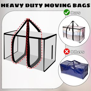 6 Pack-Extra Large Heavy Duty <strong>Plastic</strong> Polypropylene (PP) Waterproof Moving Bags Storage <strong>Totes</strong> Handles Zippers Foldable College - Product Image 2