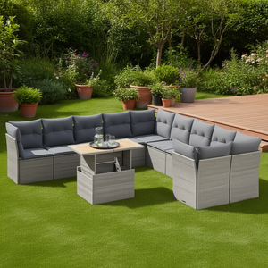 Set Divano da Giardino Grigio con Cuscini, Resistente ai Raggi UV, in Rattan PE, Arredamento da Esterno dal Design Contemporaneo, Impermeabile - Product Image 2