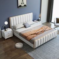 Ensemble de meubles de chambre à coucher de luxe au design moderne Auxford, lit king/queen size, revêtement en cuir/tissu, acier épaissi, bois massif