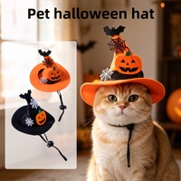 Gorro de Halloween de nuevo estilo transfronterizo para mascotas, gorro de brujo de calabaza para gatos y perros, disfraz de fiesta, tejido a mano, para todas las estaciones, venta al por mayor de artículos para mascotas