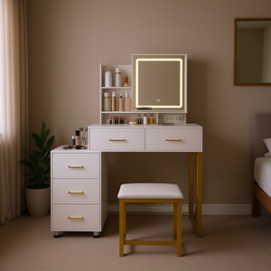 Tocador de maquillaje DB con luces LED, 5 cajones y patas de metal para uso de tocador - Product Image 2