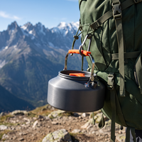 Hervidor de Camping de Aluminio Anodizado de 1.1L con Revestimiento Cerámico y Asa Plegable, Venta al Por Mayor OEM, Tetera para Senderismo, Pesca y Camping al Aire Libre