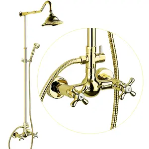 Retro Royal Golden Messing Dusch armatur Set klassische Dusch mischer Vintage mit Telefon Dusch kopf Shattaf