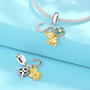 White copper <b>elephant</b>, four-leaf clover, and horseshoe pendant – a niche, high-end piece. DIY bracelet, accessory, and pendant - Product Image 5