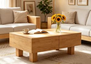 Modern Solid Wood Coffee <b>Table</b> with Storage <b>Drawers</b> Minimalist Living Room Tea <b>Table</b> Low <b>Side</b> <b>Table</b> - Product Image 4