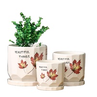 Pot Bunga Kantor Gaya Nordic, Pot Bunga Kantor Pot Decal Keramik Mini Pot Bunga Sukulen dengan Piring