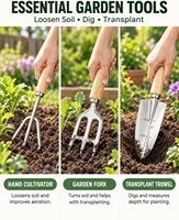 Ensemble d'outils de jardin 9 pièces en acier inoxydable robuste, sacs à outils en toile et kits d'outils de jardin, kit d'outils à main pour jardin