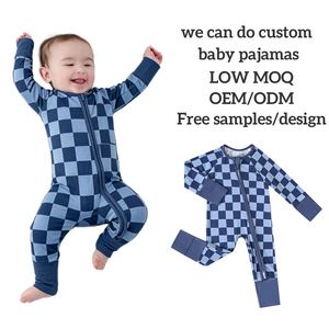 Conjuntos de Pijamas de Bambu Ecológicos e Respiráveis, Listrados e Xadrez, Roupas para Bebês Recém-Nascidos, Atacado Personalizado, Pijamas de Manga Longa para Crianças - Product Image 1