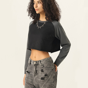 Haute qualité en gros col rond 420 Gsm manches raglan respirant StreetWear surdimensionné Boxy Fit haut court dames femmes T-Shirt - Product Image 2