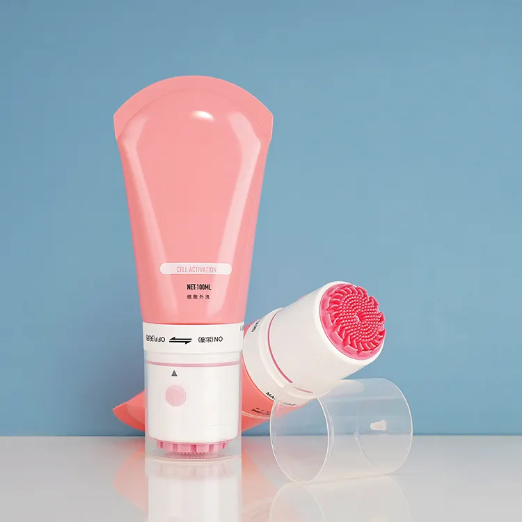 Bola de rolo de massagem de tubo cosmético de silicone rosa D50mm massagem elétrica com tampa de rosca