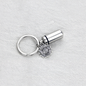 Perhiasan kremasi guci gantungan kunci silinder abu hewan peliharaan manusia dengan ornamen bunga matahari guci kenang-kenangan silinder liontin cincin kunci peringatan - Product Image 4