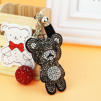 Teddybeerpatroon Luxe Designer Kristallen Lederen Sleutelhanger Schattig Cartoon Bling voor Kinderen Lichtgewicht Sleutelhanger Cadeau Idee Fruit Hond
