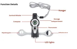 Silbato de luz LED multifuncional siete en uno para exteriores, silbato salvavidas, termómetro de esfera <span class=keywords><strong>Digital</strong></span>, <span class=keywords><strong>brújula</strong></span> - Product Image 6