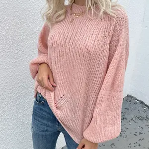 Suéter rosa que combina con todo, suéter con cuello levantado, para mujer, novedad de 2022