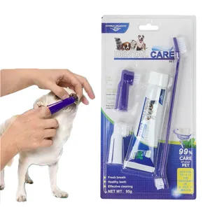 Fabrika toptan Blister kart ambalaj 4 In 1 kedi köpek diş macunu ve diş fırçası Pet için Set