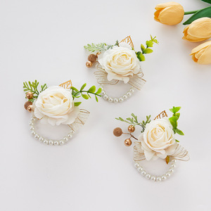 Ychon Premium <span class=keywords><strong>Champagne</strong></span> Or Fleur De Mariage Demoiselles D'honneur De Mariée Poignet Corsage Fleur Artificielle Accessoires De Mariage Fournitures - Product Image 2