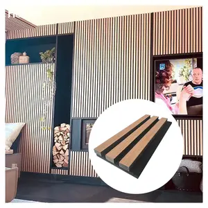 Yüksek kaliteli akustik tavan açık Wallboard 3D doğal ahşap Slat kaplama ses emici duvar panelleri