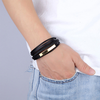 Le plus récent bijoux en acier inoxydable plaqué or barre avec Bracelet en cuir véritable pour hommes Bracelet en cuir tressé fait main