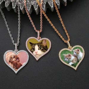 Nuova foto personalizzata foto medaglioni di memoria sublimazione cuore ciondolo collane Hip Hop Bling gioielli cubici zircone cuore <span class=keywords><strong>collana</strong></span> - Product Image 4