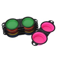 Bol double pliable pour animaux de compagnie, bol en silicone résistant aux morsures, double usage eau et nourriture, bol portable pour animaux de compagnie, séparation eau et nourriture pour extérieur