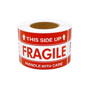 <b>Red</b> Self-Adhesive Rectangular <b>Paper</b> Stickers Fragile This Side Die-Cut Waterproof Customizable China Origin Shipping Labels - Product Image 3