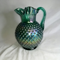 Pichet en verre texturé multicolore à bord festonné pour jus, thé glacé, boissons, décoration de table à la maison – Vente en gros