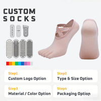 Chaussettes de yoga pour femmes à cinq doigts avec sangle croisée et semelle antidérapante en silicone, coupe basse, pour l'été et le Pilates