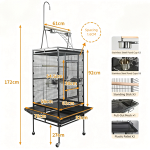 <span class=keywords><strong>Cage</strong></span> d'élevage rectangulaire en fer à grande ouverture pour oiseaux, avec accessoires, fermeture à poussoir, plateau en plastique amovible et roulettes, pour perroquet - Product Image 5