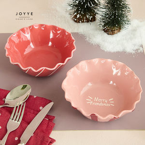 JOYYE Benutzer definierte hand bemalte Teller rot und rosa Bowknot Weihnachten Design Keramik Geschirr Teller Set mit Home Decor Geschenke - Product Image 4