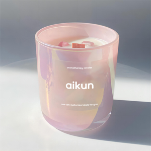 เทียนหอมถั่วเหลือง AIKUN ขายส่ง กลิ่นหอมตามสั่ง แบรนด์ส่วนตัว บรรจุในขวดแก้วสีชมพู ฝาไม้ สำหรับชุดของขวัญ - Product Image 3