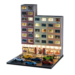 kivcmds 1:64微型场景建筑模型带灯小型沙盘城市风景拍摄道具摆件