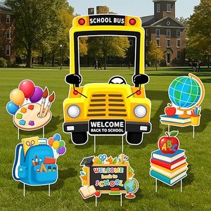 Lớn Xe Buýt Trường Học Chào Đón Trở Lại Trường Trang Trí 6PC Trong Nhà Ngoài Trời Sân Dấu Hiệu Cổ Cọc Nhựa Ngày Đầu Tiên Trường Lawn Vườn Đảng - Product Image 1