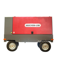 Compresseur d'air mobile portable à vis diesel Cummins pour l'exploitation minière, lubrifié, 550 CFM, 15 bars, avec moteur