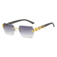 Classique doré léopard tête alliage métal Animal lunettes de soleil américain dégradé lentille mode rectangulaire nuances lunettes de soleil sans monture