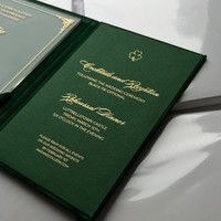 Cartes d'invitation de mariage en velours avec logo, enveloppe en acrylique dorée, ensemble de cartes personnalisées en papier cartonné pour les fêtes de fiançailles